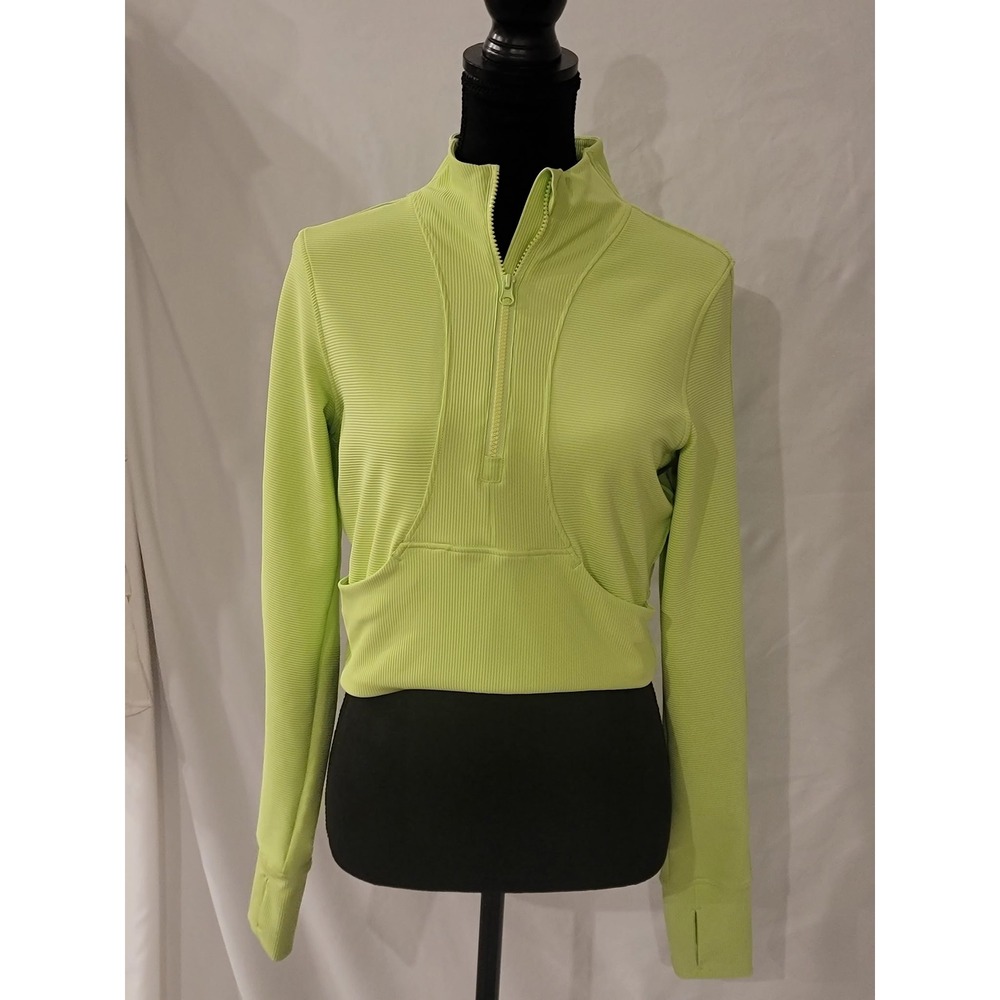 90 Degree by Reflex Lime Green Ribbed Quarter Zip Cropped Athletic Top